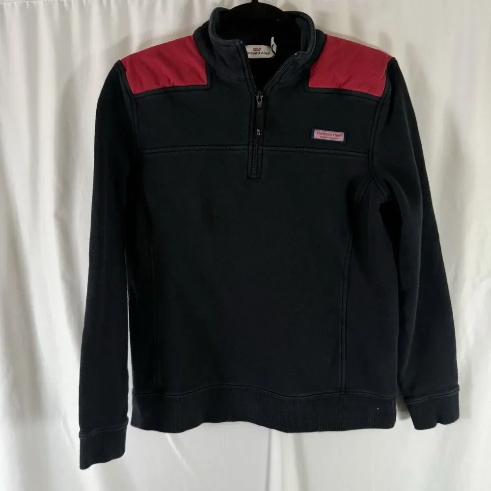 Vineyard Vines Sweater Boys Medium Black 1/4 Zip Turtleneck Pullover 100% Cotton